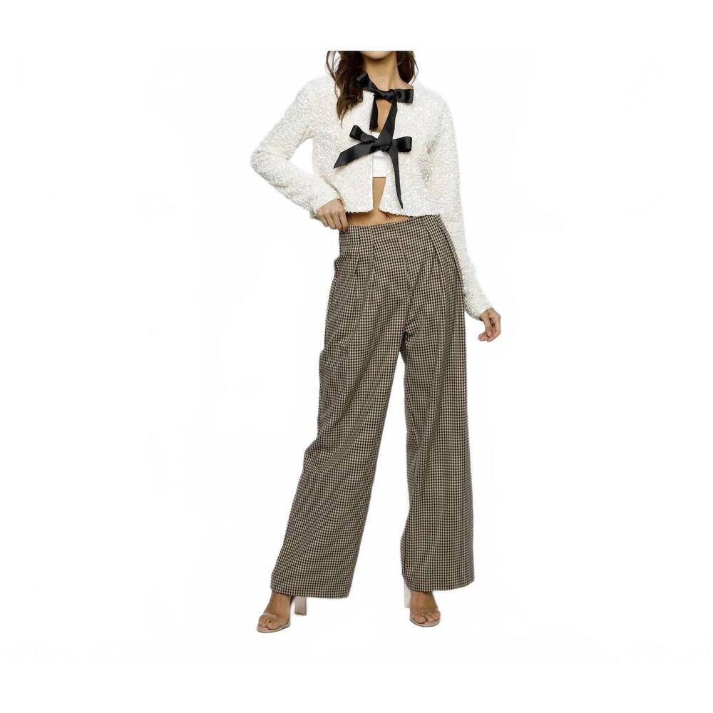 NEW STORIA solid sequin ribbon bow jacket in cream/black
